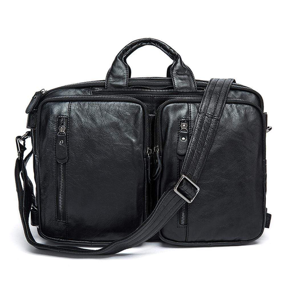 Rossie Viren men's vintage leather briefcase with dual large capacity compartments and sturdy handles.