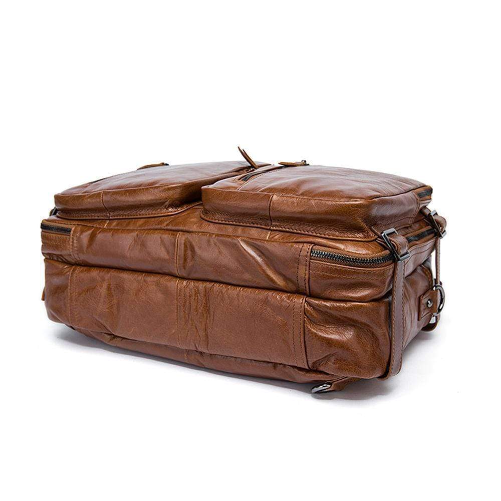 Rossie Viren men's vintage leather briefcase with dual large capacity compartments and classic design.