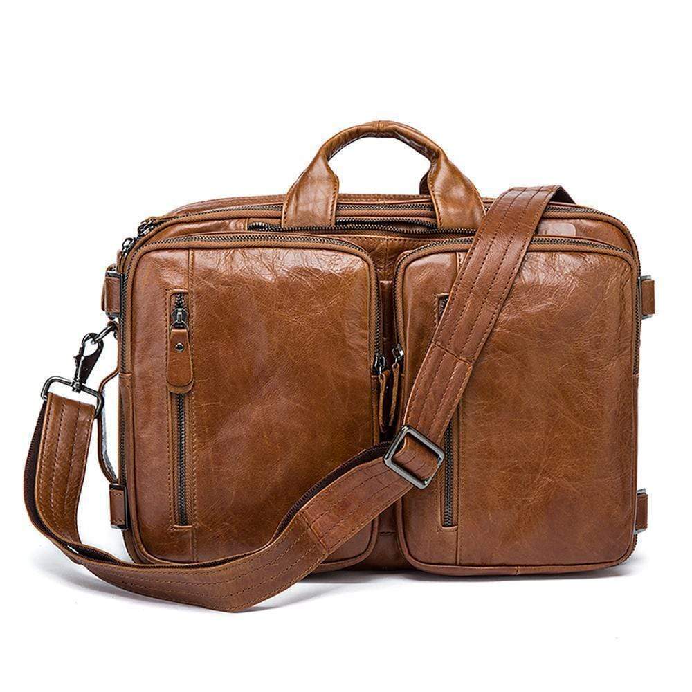 Rossie Viren men's vintage leather briefcase with dual large capacity, featuring classic design and sturdy handles.