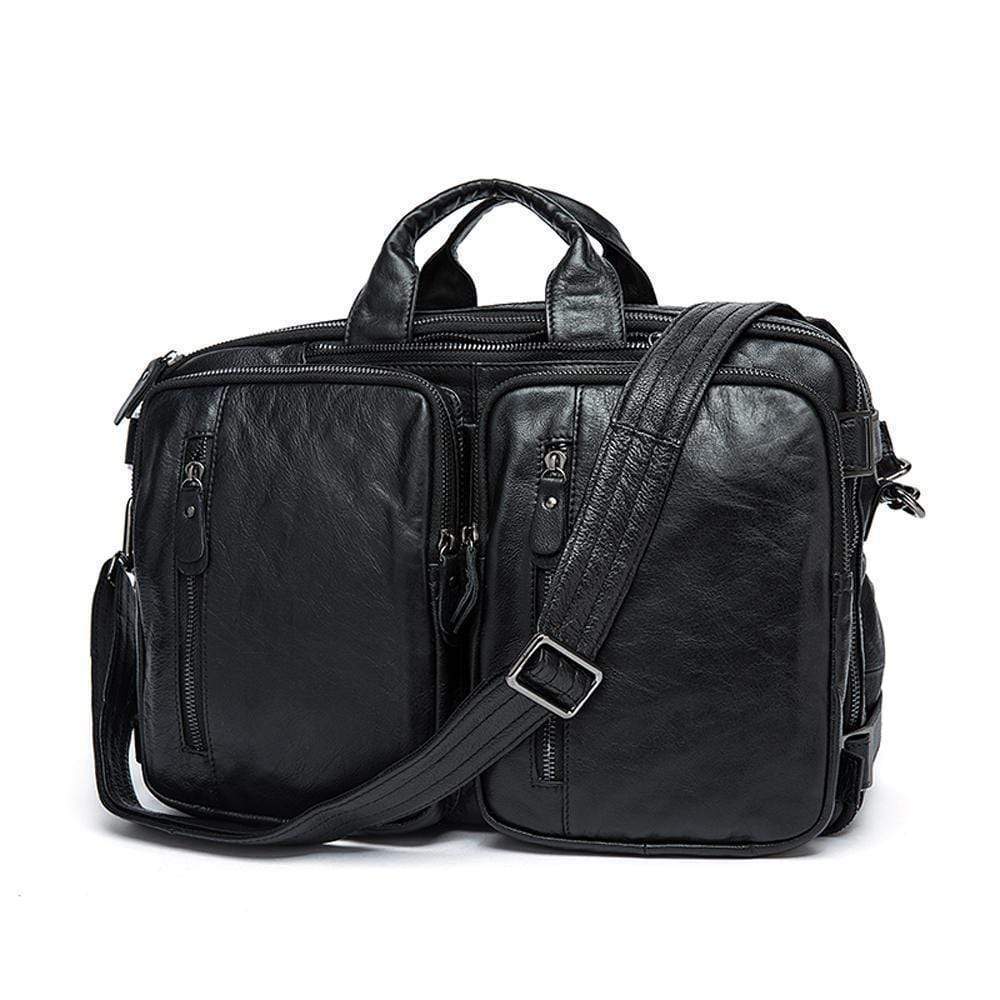 Rossie Viren men's vintage leather briefcase with dual large capacity, featuring classic design and sturdy handles.
