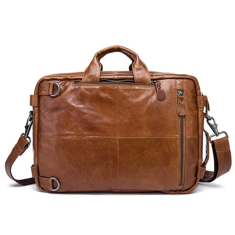 Rossie Viren men's vintage leather briefcase with dual large capacity compartments for professional organization.