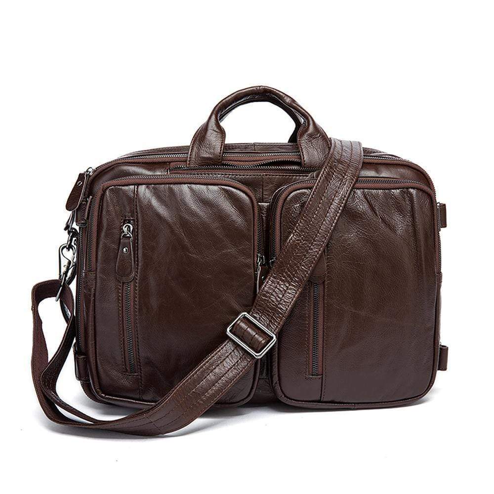 Rossie Viren men's vintage leather briefcase with dual large capacity for carrying documents and essentials.