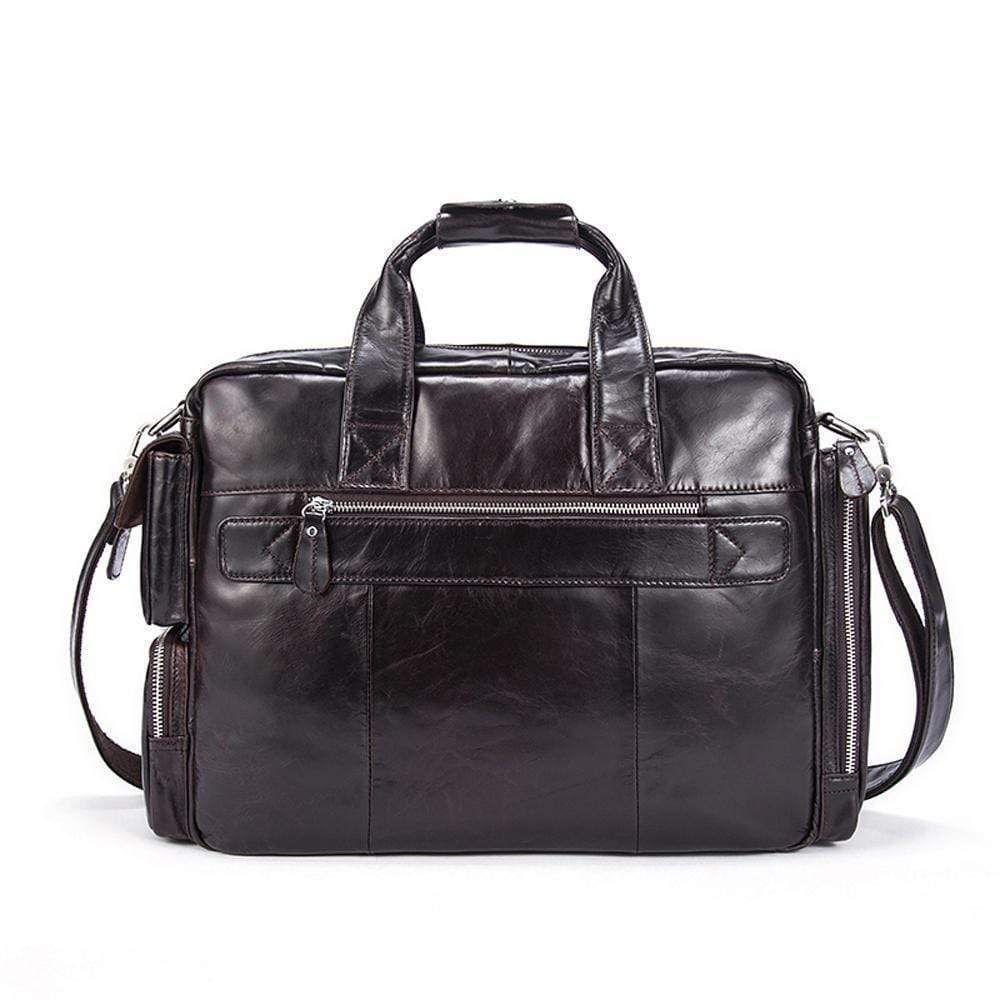 Rossie Viren men's large vintage leather briefcase with shoulder strap, handcrafted messenger bag with classic design.