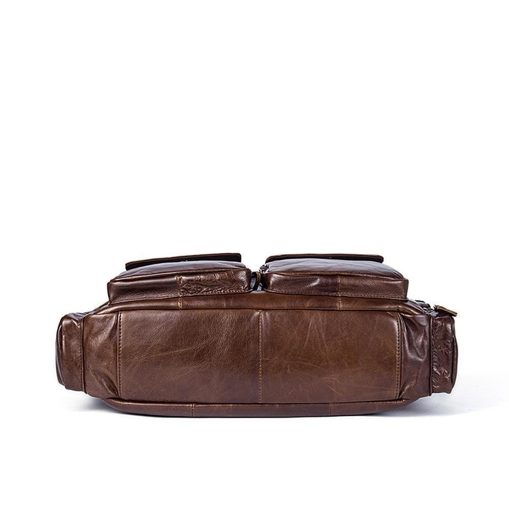 Rossie Viren men's large vintage leather briefcase with shoulder strap, handmade messenger handbag showing classic design and durable craftsmanship.