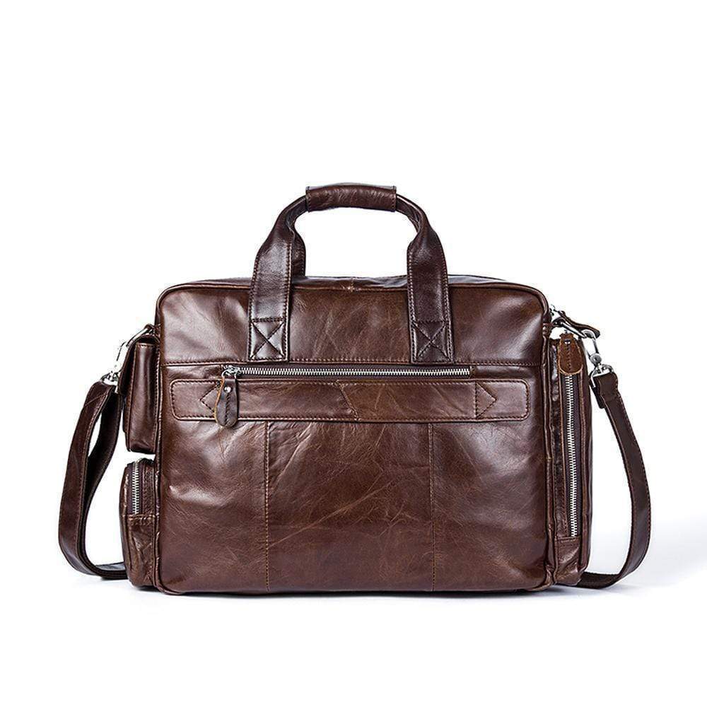 Rossie Viren men's large vintage leather briefcase messenger bag with shoulder strap, handcrafted and stylish for professional use.