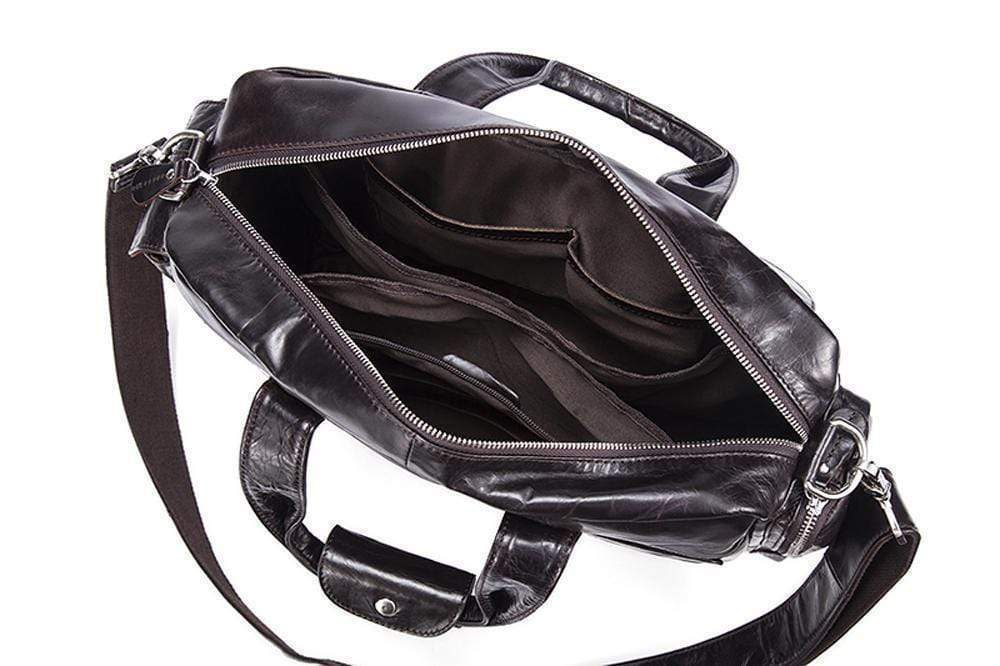 Rossie Viren men's large vintage leather briefcase messenger shoulder bag with sturdy handles and classic design.
