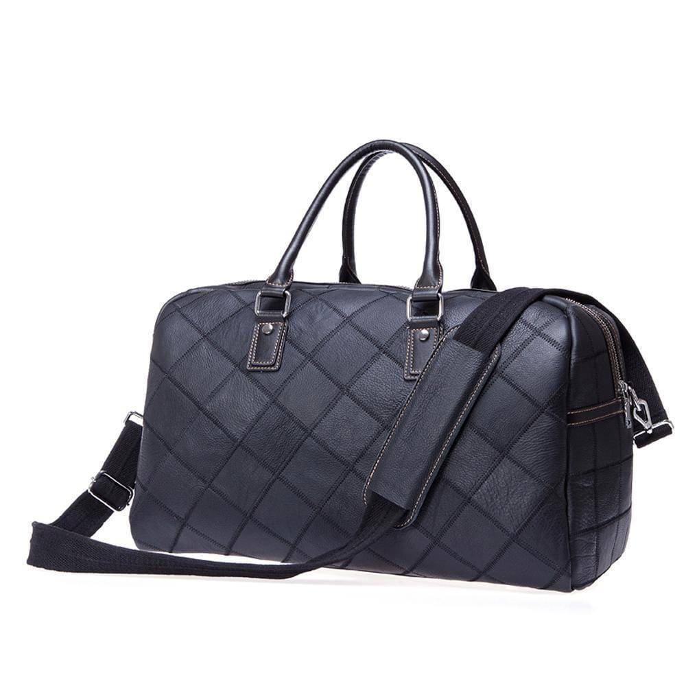 Rossie Viren  Men's Quilted Large Capacity  Leather Duffel Carryall Travel  Bag