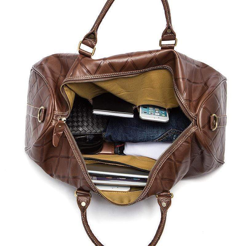 Rossie Viren  Men's Quilted Large Capacity  Leather Duffel Carryall Travel  Bag