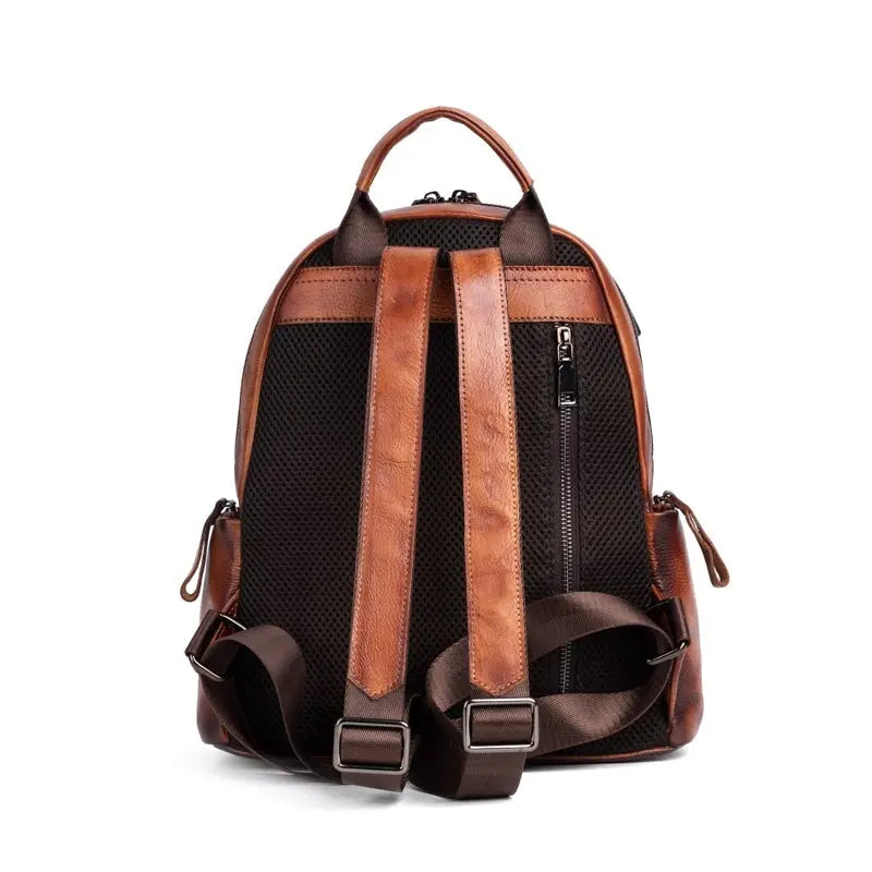 Rossie Viren women's retro genuine leather large backpack, leather rucksack with multiple compartments, suitable for office and travel.
