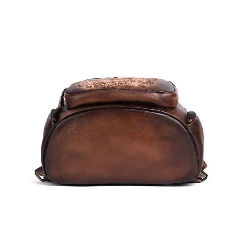 Rossie Viren women's retro genuine leather large backpack with sturdy straps, multiple compartments, and classic design.