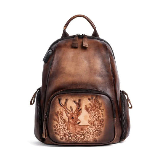 Rossie Viren Women's Retro Genuine Leather Large Backpack, Leather Rucksack, Leather Knapsack ,Office Bag,Travel Backpack