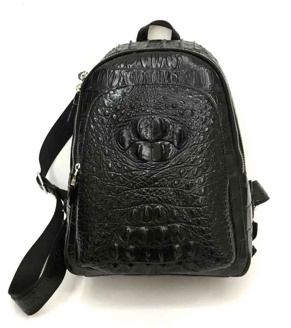Rossie Viren unisex crocodile skin leather backpack, stylish handbag with textured crocodile pattern and sturdy straps.
