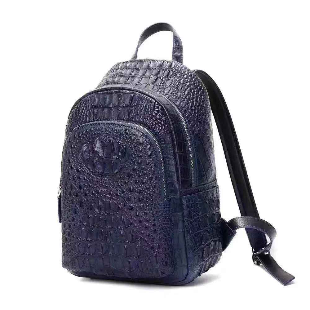 Rossie Viren unisex crocodile skin leather backpack, stylish handbag with textured crocodile pattern and adjustable shoulder straps.