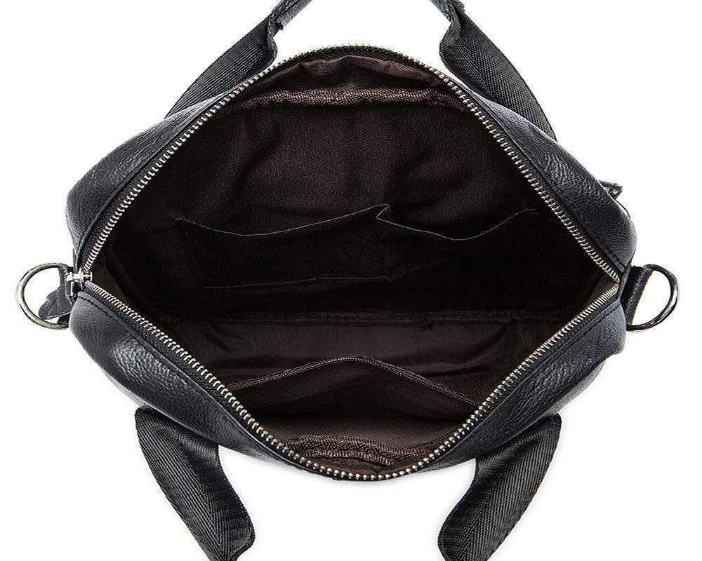 Rossie Viren vertical vintage leather messenger bag for laptop and tablet, stylish handbag with adjustable strap and classic design.