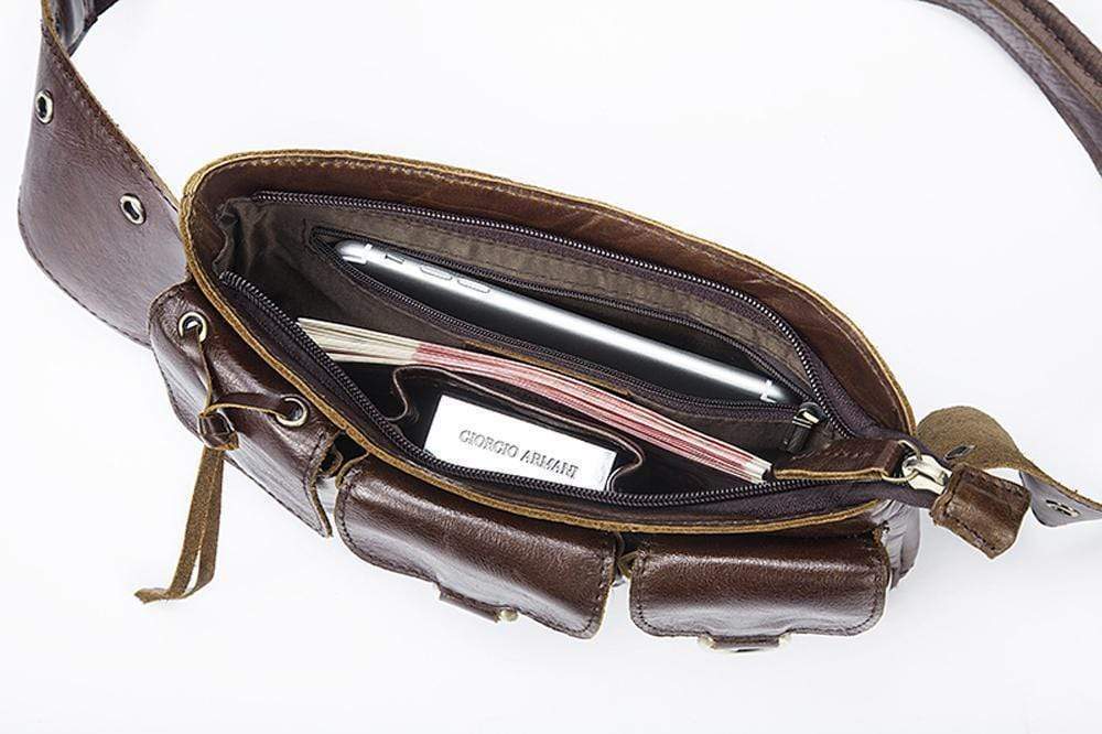 Rossie Viren vintage brown waist and shoulder handbag with adjustable strap and stylish design.