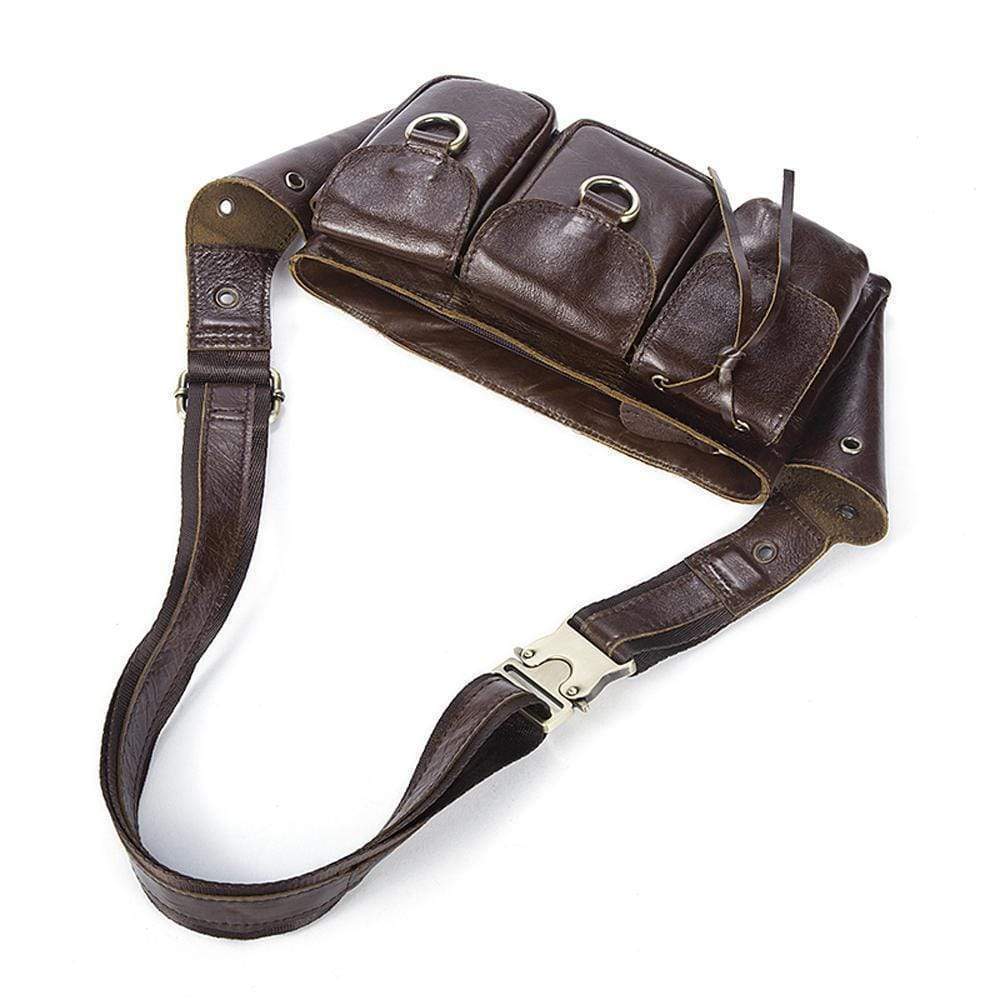 Rossie Viren vintage brown waist shoulder handbag with adjustable strap and classic design, crafted from durable leather.