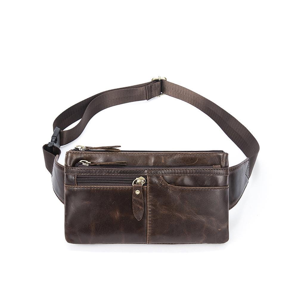 Rossie Viren vintage calfskin leather waist bag, fanny pack, belt bag with adjustable strap and classic design.