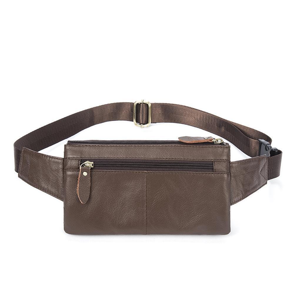 Rossie Viren vintage calfskin leather waist bag with adjustable strap, fanny pack, versatile belt bag for casual wear.