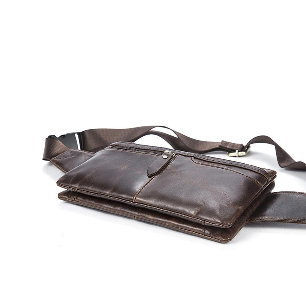 Rossie Viren vintage calfskin leather waist bag with adjustable strap, fanny pack style, stylish and functional handbag.