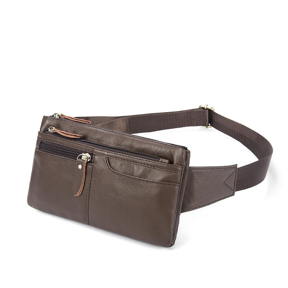 Rossie Viren vintage calfskin leather waist bag with adjustable strap, fanny pack style, suitable for casual wear.