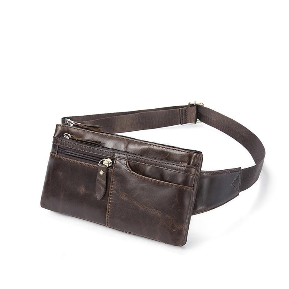 Rossie Viren vintage calfskin leather waist bag with adjustable strap, compact belt bag perfect for everyday use.