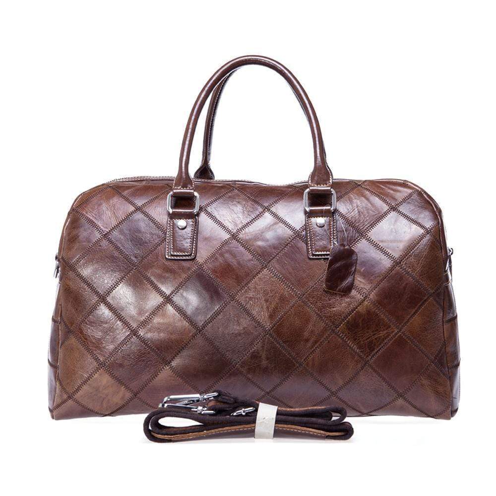 Rossie Viren vintage genuine leather quilted travel duffel bag with shoulder strap, spacious carry-on luggage and weekend bag.