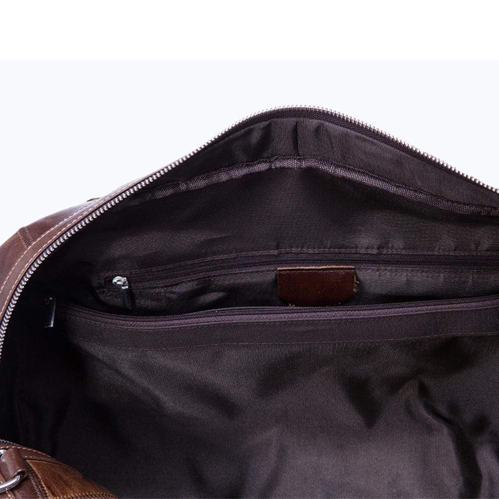 Rossie Viren vintage genuine leather quilted travel duffel bag with shoulder strap, stylish weekend carry-on luggage.
