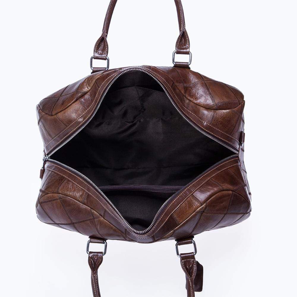 Rossie Viren vintage genuine leather quilted travel duffel bag with shoulder strap, perfect for weekend carry-on luggage.