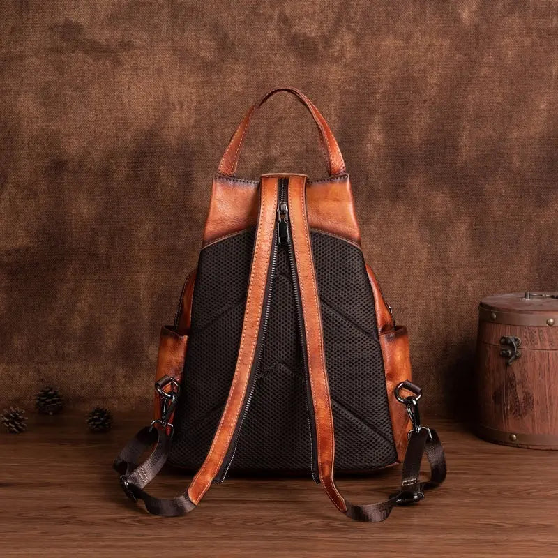 Rossie Viren women's vintage leather backpack, stylish leather rucksack for women, ideal gift for her.