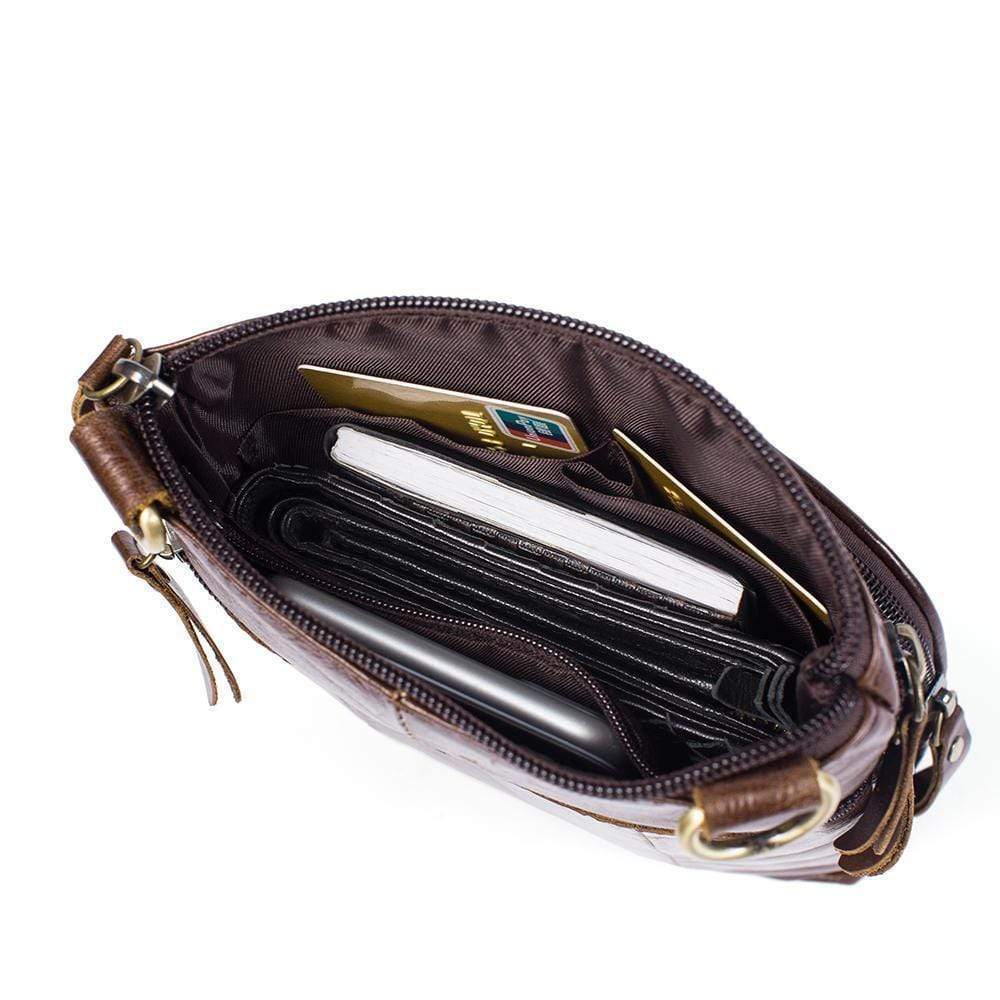 Rossie Viren Vintage Leather Deluxe Vertical Messenger Shoulder Bag
