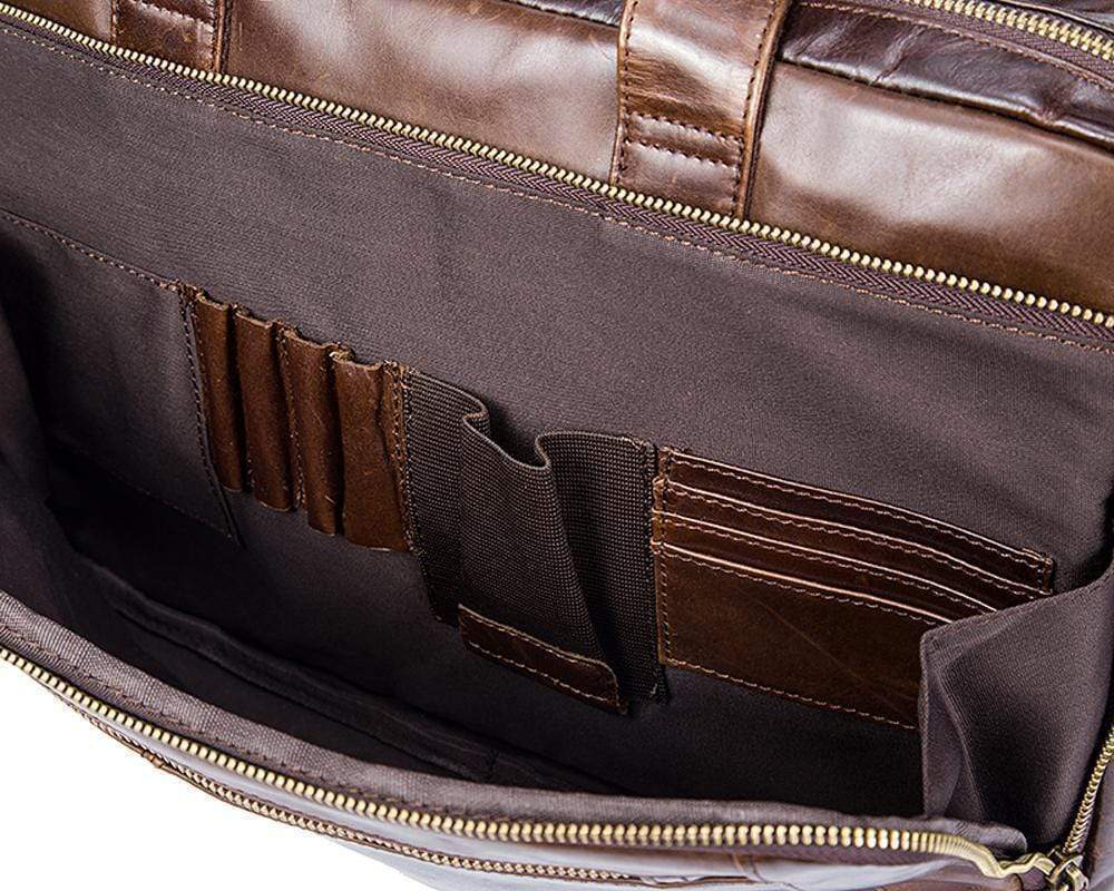 Rossie Viren Vintage Leather Expandable 14"Laptop Business Briefcase Carryall,Brown