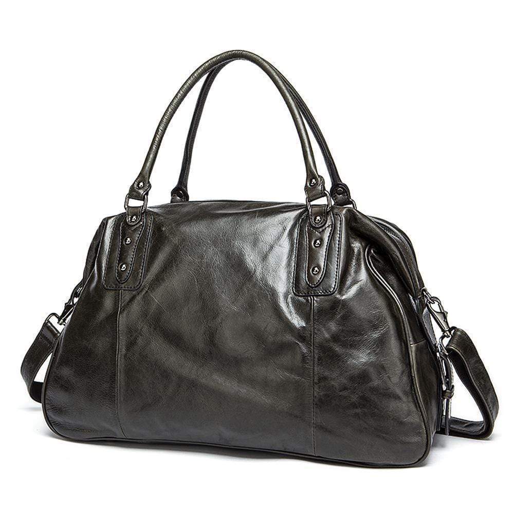 Rossie Viren vintage leather large travel carry-all handbag with shoulder strap, unisex weekender duffel bag, spacious and stylish.