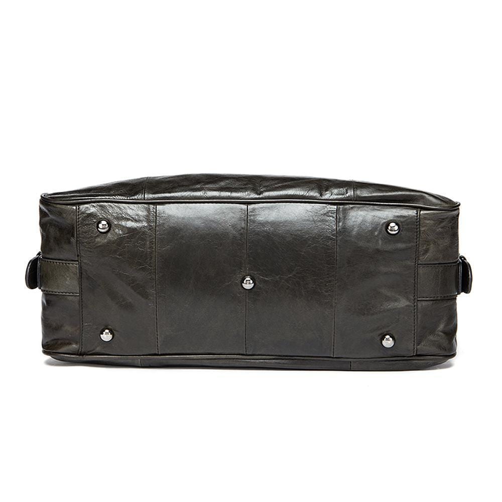 Rossie Viren vintage leather large travel carry-all unisex weekender duffel shoulder bag, spacious and stylish for travel.