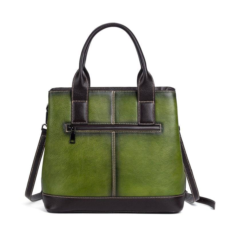 Rossie Viren women's leather handbag with top handle, crossbody strap, and shoulder tote bag in classic leather design.
