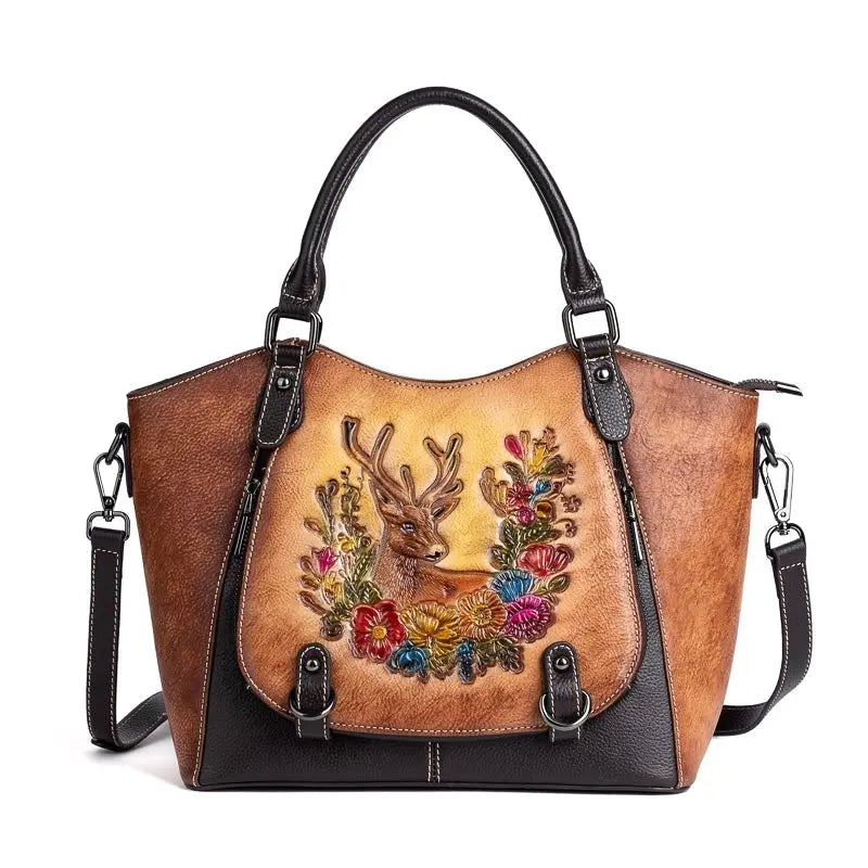 Rossie Viren genuine leather women's handbag with shoulder strap, top handle, and spacious tote design for work and daily use.
