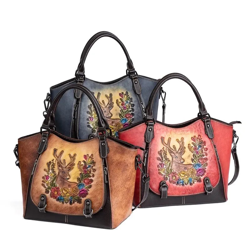 Rossie Viren genuine leather women's handbag with shoulder strap, top handle, and spacious tote design, perfect for work or casual use.