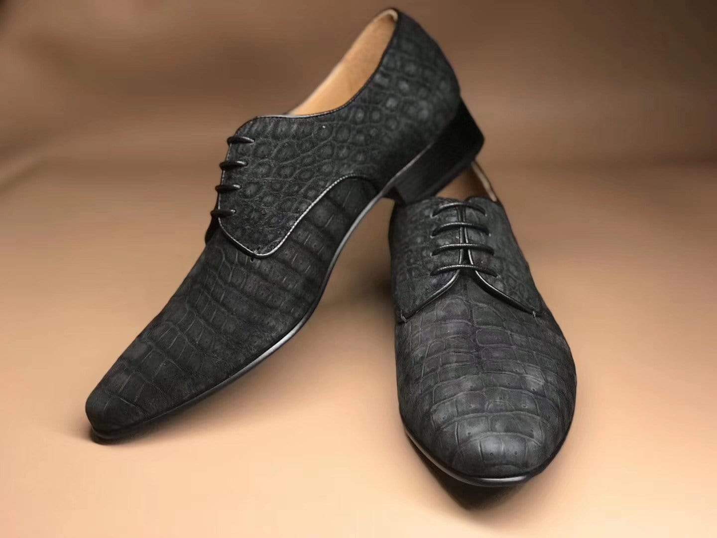 Crocodile Shoes Sanded Crocodile Leather Lace Up Shoes