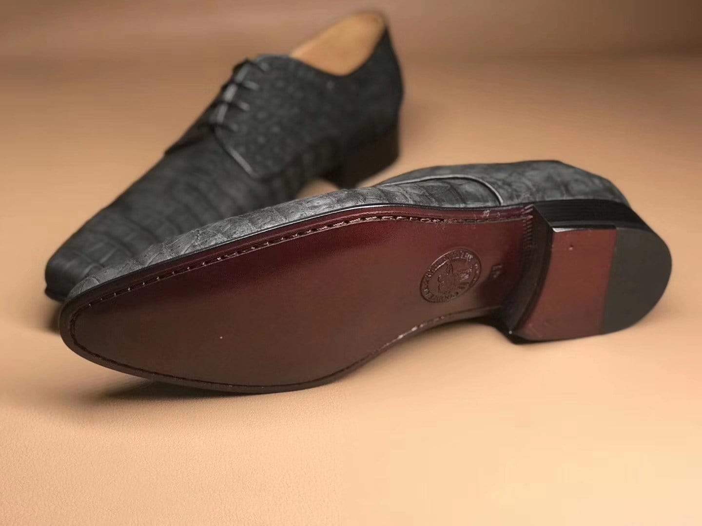 Crocodile Shoes Sanded Crocodile Leather Lace Up Shoes