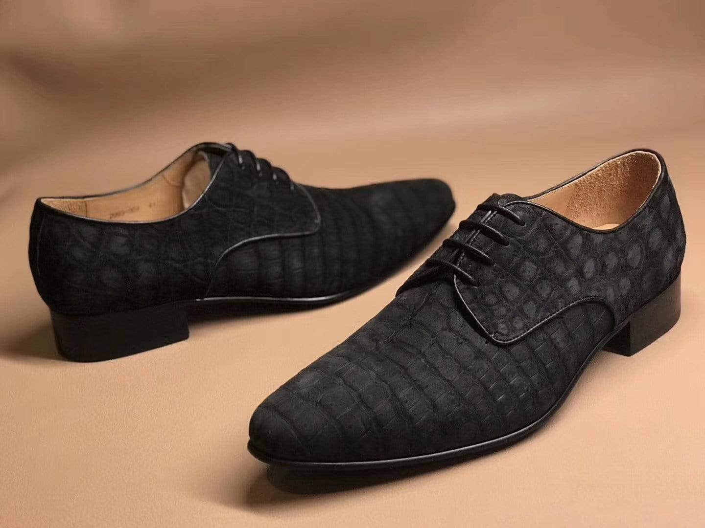 Crocodile Shoes Sanded Crocodile Leather Lace Up Shoes