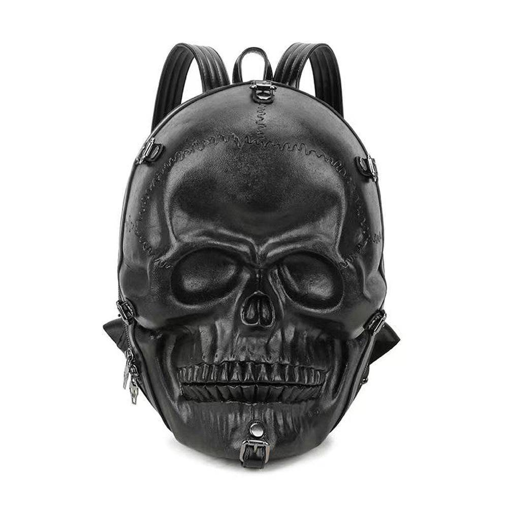 Small unisex 3D skull backpack by Rossie Viren featuring detailed skull design and adjustable straps.