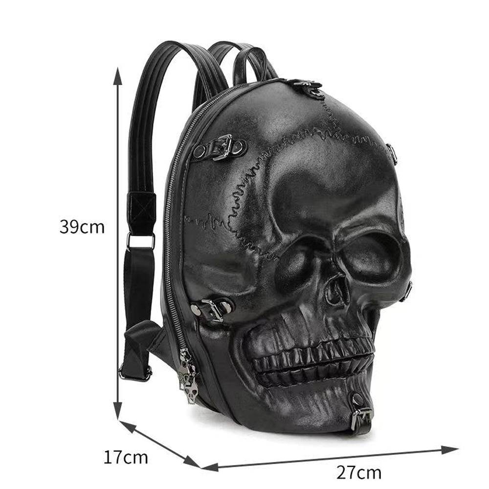 Small unisex 3D skull backpack by Rossie Viren featuring detailed skull design on a compact, stylish bag.