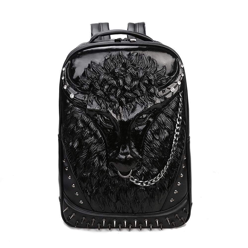 Rossie Viren 3D studded cow head waterproof backpack, unisex computer laptop bag with bold 3D cow design and durable material.