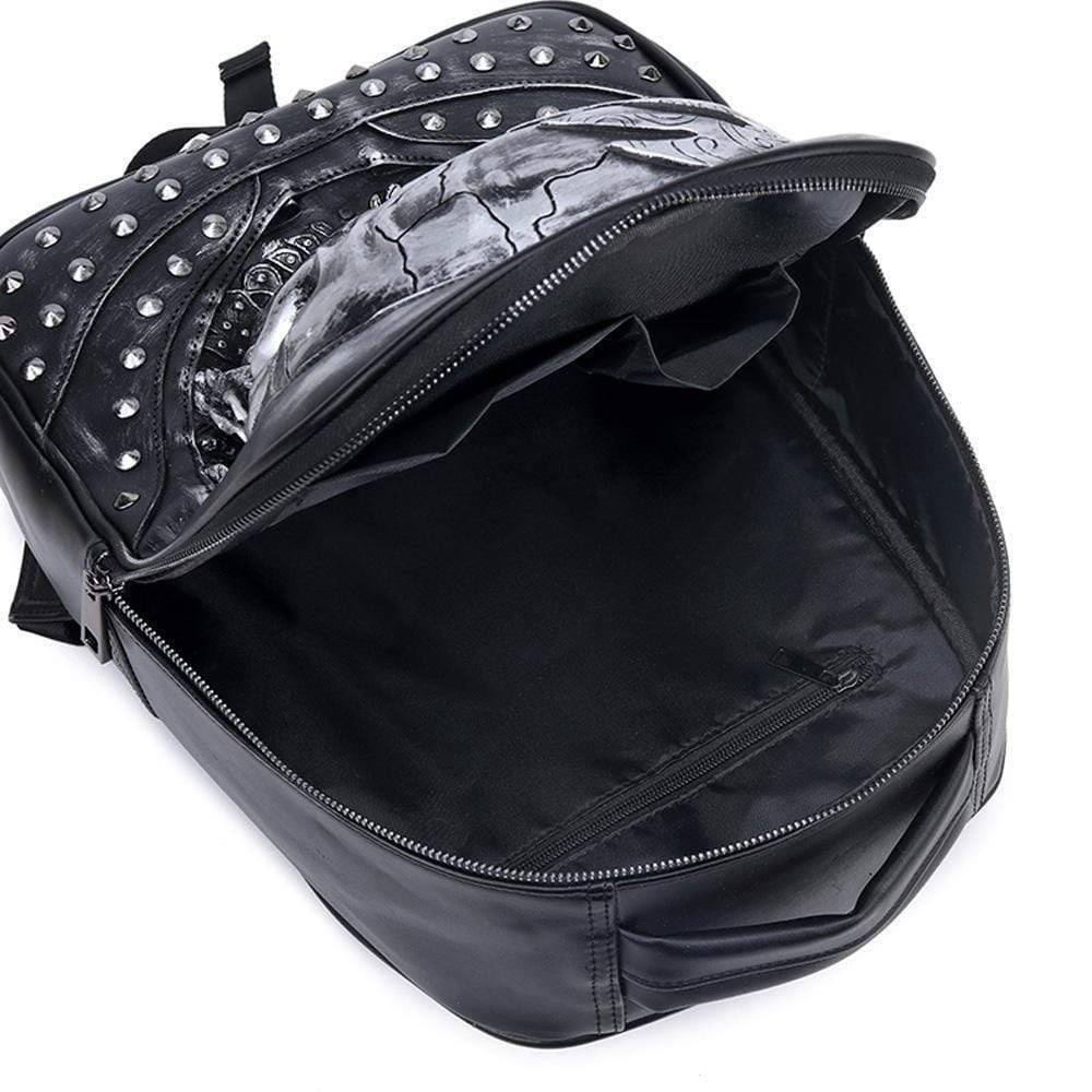 Rossie Viren 3D studded skull backpack with rose design, ideal for laptops and casual use, featuring edgy Halloween-inspired style.