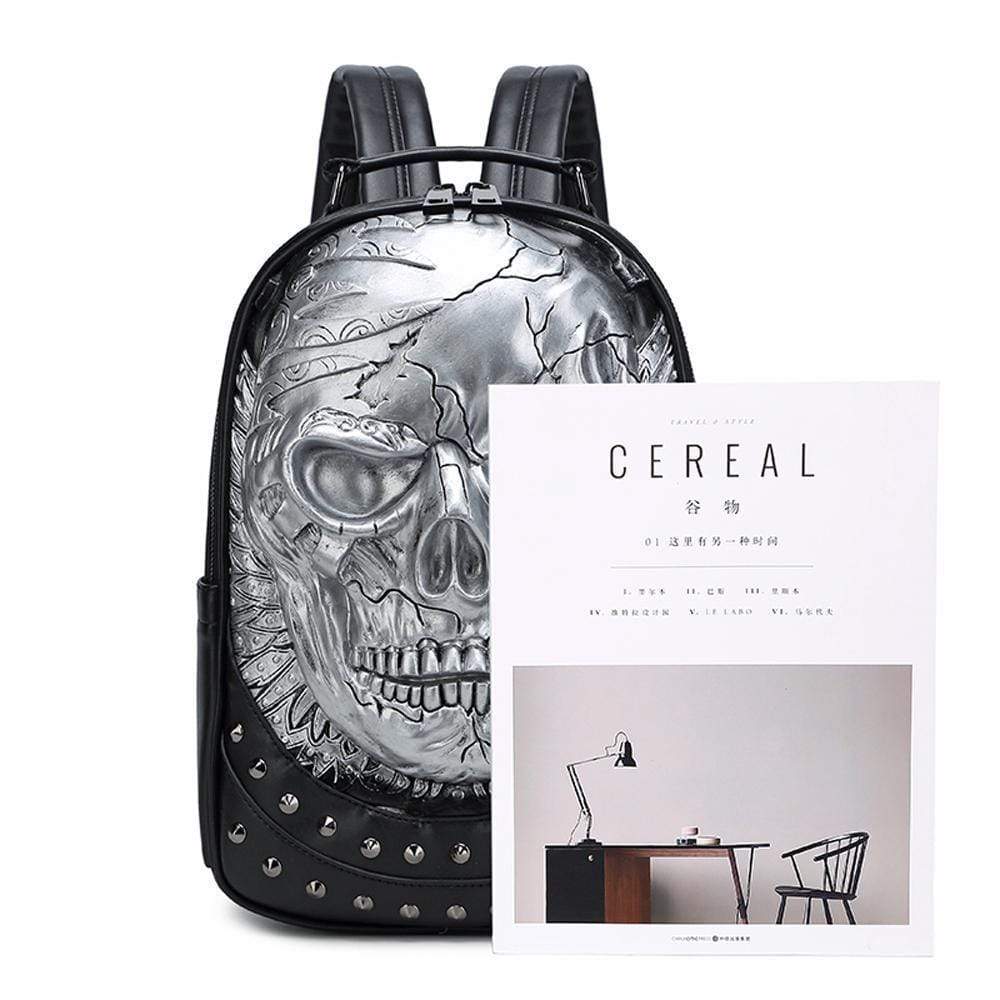 Rossie Viren 3D Halloween backpack featuring a studded skull with rose design, suitable for travel or casual use.