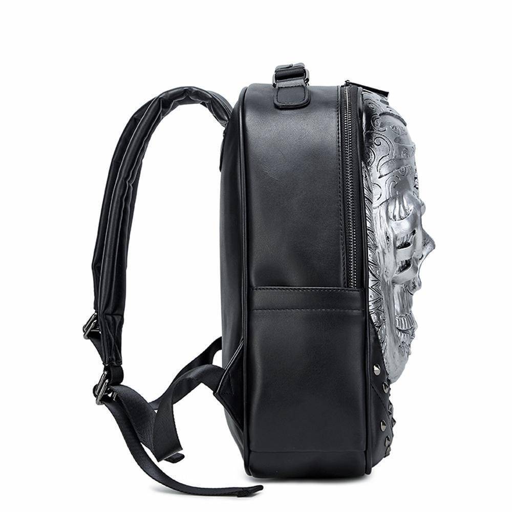Rossie Viren 3D Halloween backpack with studded skull and rose design, featuring a stylish travel bag for casual or spooky occasions.