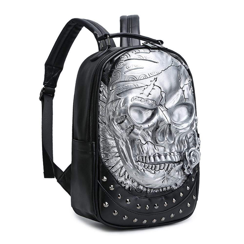 Rossie Viren 3D Halloween backpack with skull and rose studs, stylish travel bag with adjustable straps and spacious interior.