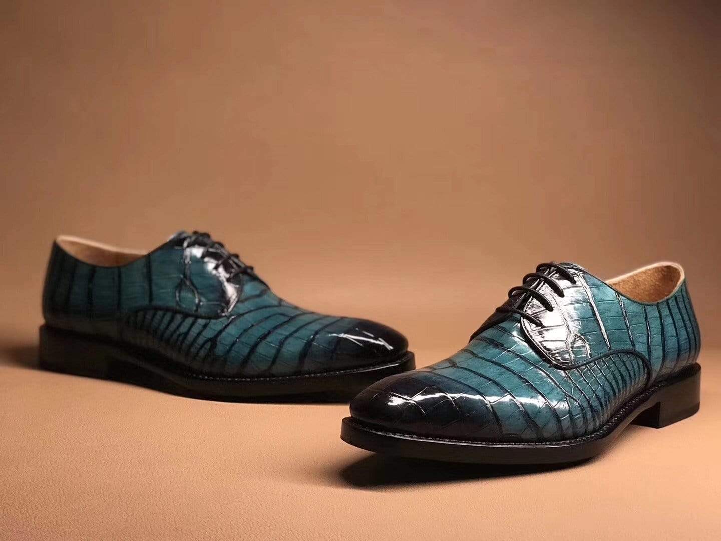 Crocodile Shoes Turquoise Green Crocodile Leather Lace Up Shoes