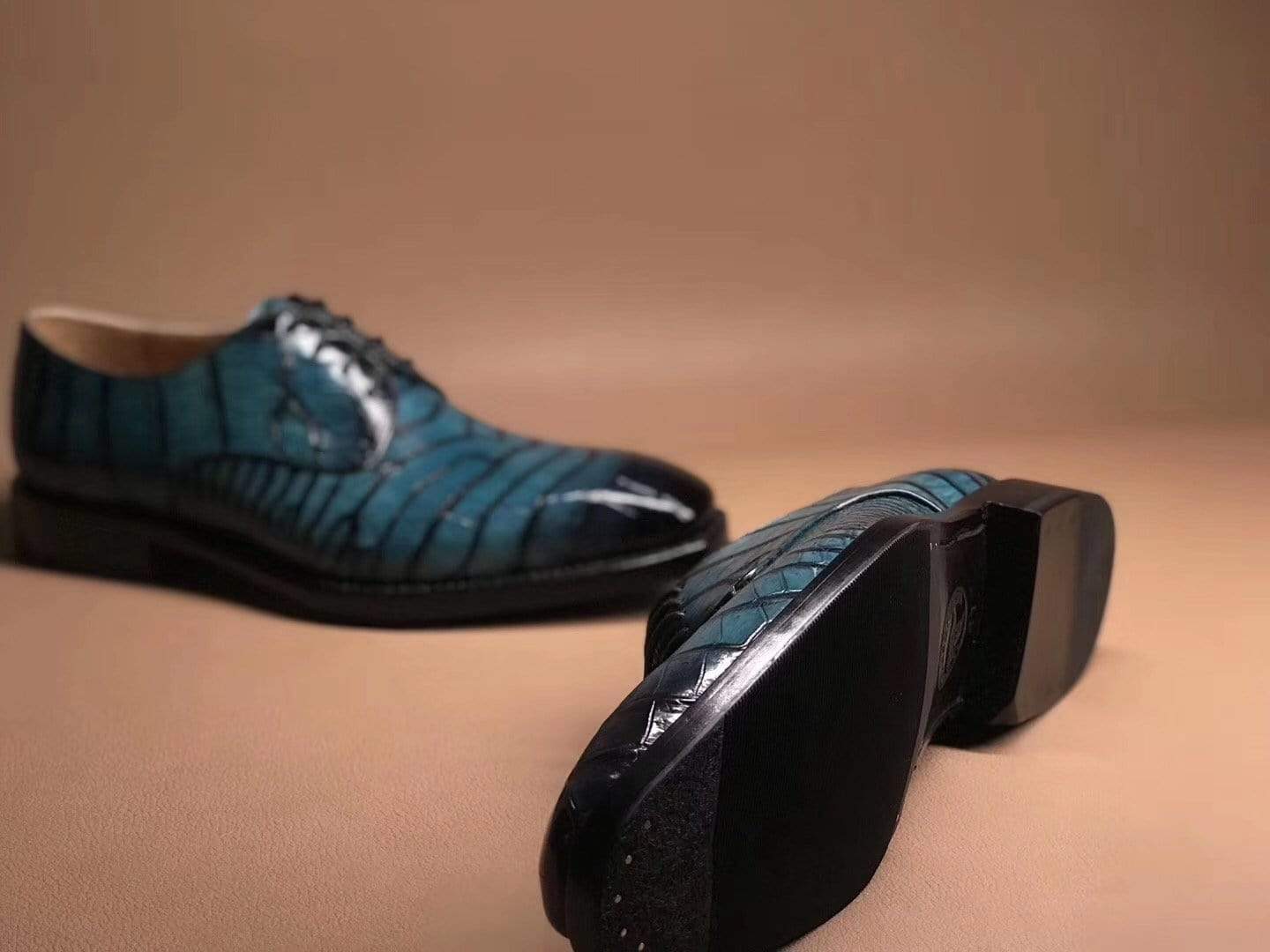 Crocodile Shoes Turquoise Green Crocodile Leather Lace Up Shoes