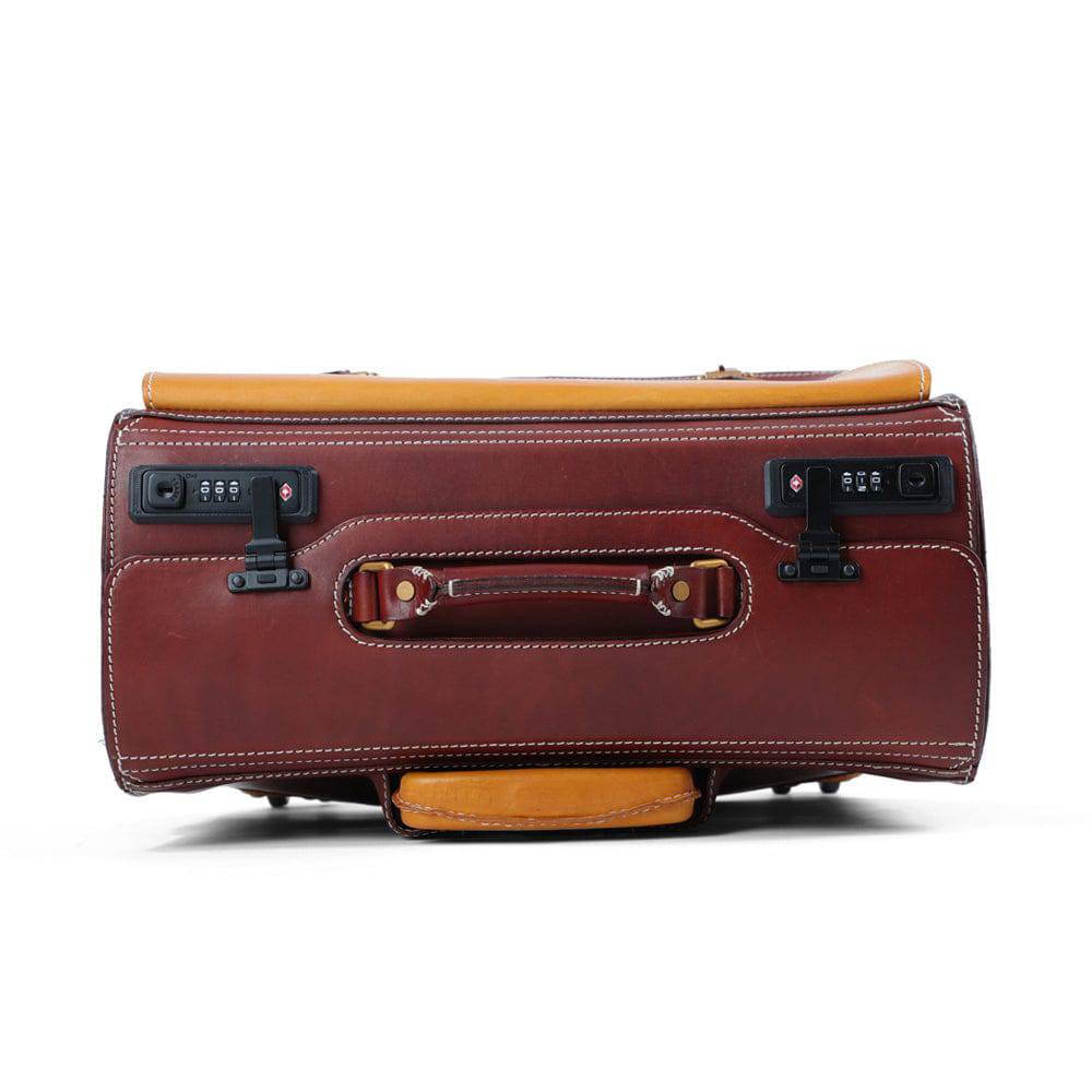 Unisex 23"  Genuine Vegetable Tanned Leather Rolling Duffle Bag Trolley Wheeled Carry On Luggage Suitcase Tote