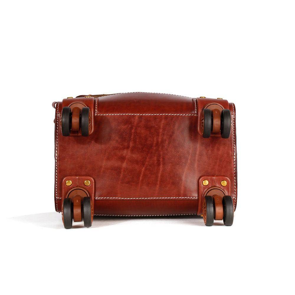 Unisex Genuine Vintage Vegetable Tanned Leather Check-In Carry On Business Rolling Bag Rotate Universal Wheel 20 Inch Travelling Trolley Luggage Business Trolley Bag